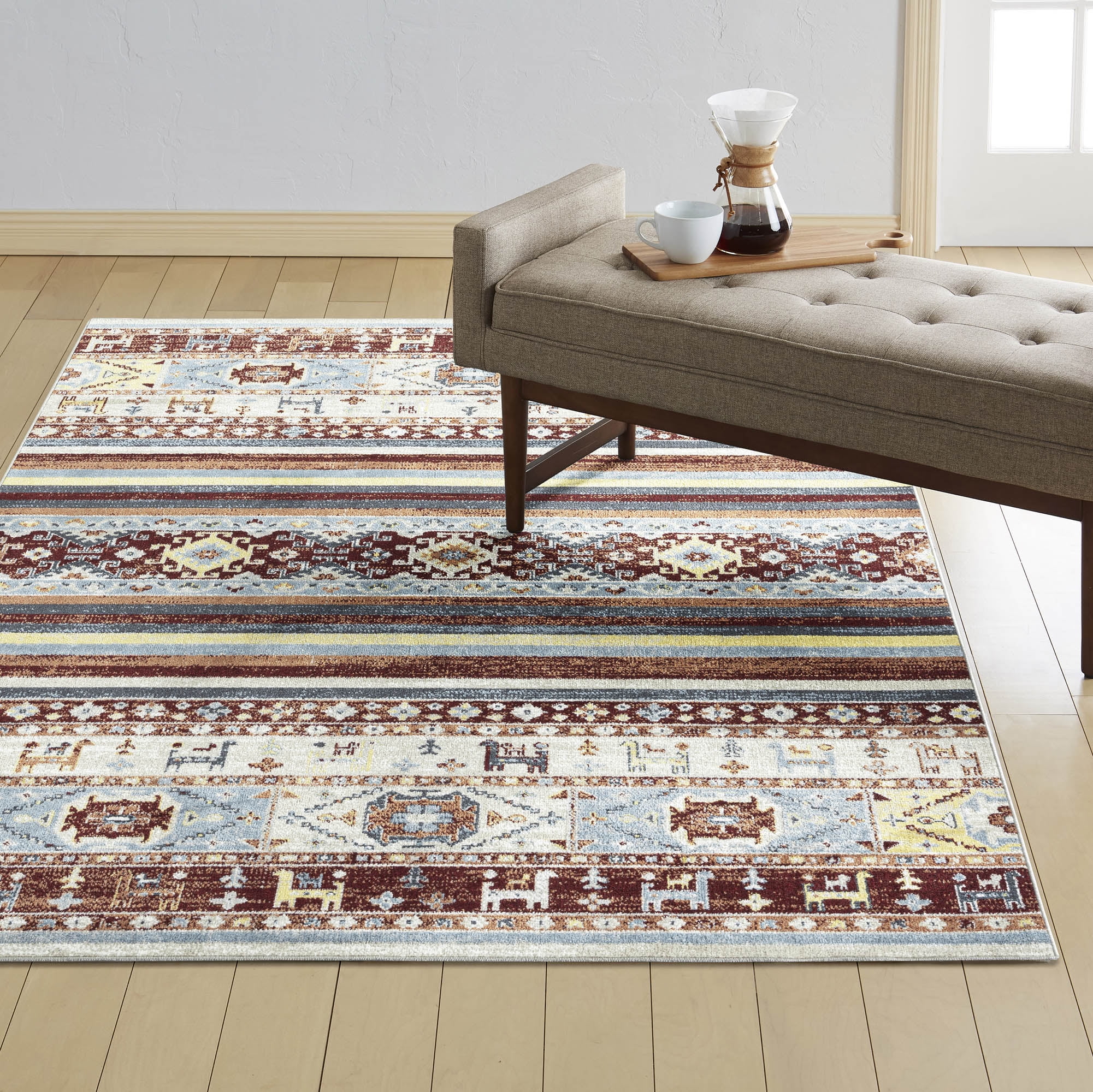 Everwash™ Treasure Heris Southwest Geometric Machine Washable Area Rug, Red/Blue, 6'6"x9'2"