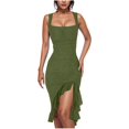 thumbnail image 1 of Robes Moulantes pour Femmes Aguichant Sans Manches Froncée Robe Midi Tenue de Boîte de Nuit Soirée Sortie Ajustée Style Tendance, 1 of 3