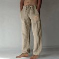 thumbnail image 2 of Aimik Hanes Mens Linen Pants Beach Hawaii Print Casual Summer Casual Pants Elastic Waist Drawstring Baggy Trousers with Pockets-Beige XXL, 2 of 4