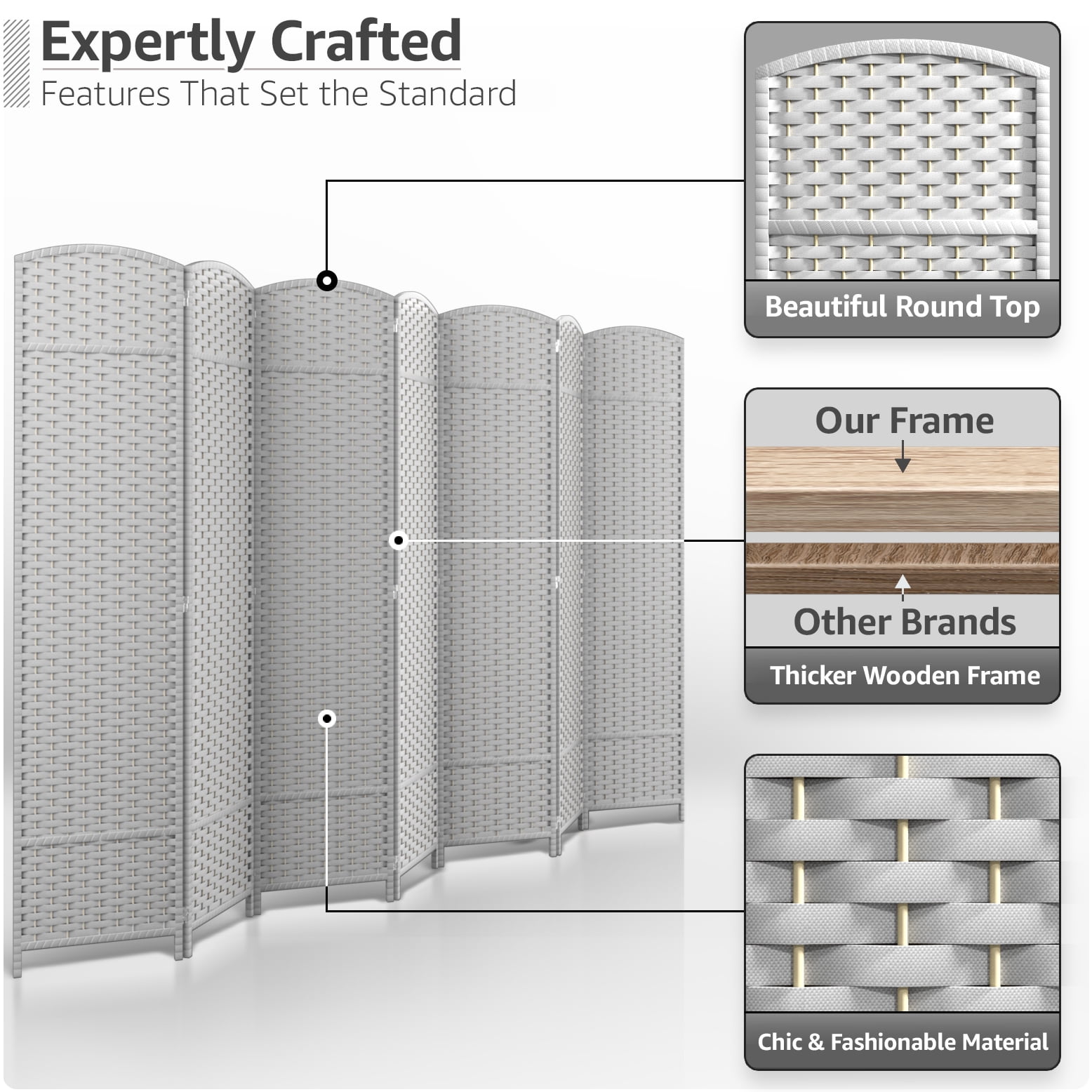 Sorbus 7-Panel Wide Folding Room Divider Privacy Screen, Hand-Woven White Mesh