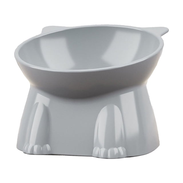 Grey Plastic Cat Food Bowl Large Capacity Pet Drinking Bowl Elevated Design Protects Neck Anti Tip Over Easy To Clean For Cats Grey Color