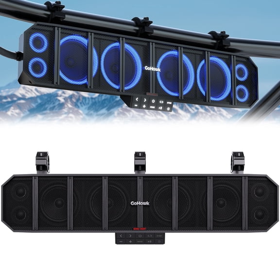 UTV Sound Bar Waterproof 8-Speaker ATV Soundbar Bluetooth & Multicolor Lights 25-Inch SxS Speakers | Radio Amplified Soundbar for Polaris RZR, Can-Am Golf Cart, Marine w/ FM Radio