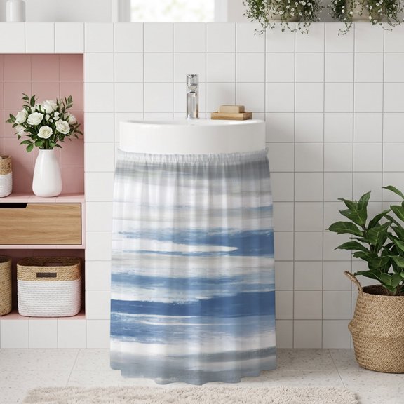Blue Gray White Small Cabinet Curtain 11''x13'', Modern Abstract Mottled Aesthetic Bathroom Sink Skirt for Kitchen Vanity Pedestal, Laundry Privacy Drape Waterproof Dishwasher Curtains
