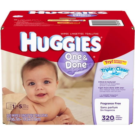 HUGGIES One & Done Fragrance Free Baby Wipes, 320 sheets