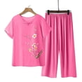 thumbnail image 2 of NMMUED Women's Casual Embroidered Cotton Linen Set for Seniors Short Sleeve Top with Delicate Flower Design Wide Leg Pants Lightweight Comfortable Two Piece Lounge Suit Travel Lounge Sets for Women, 2 of 5