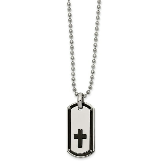 Primal Steel Stainless Steel Polished Black IP-plated Cross Dog tag 22-inch Necklace