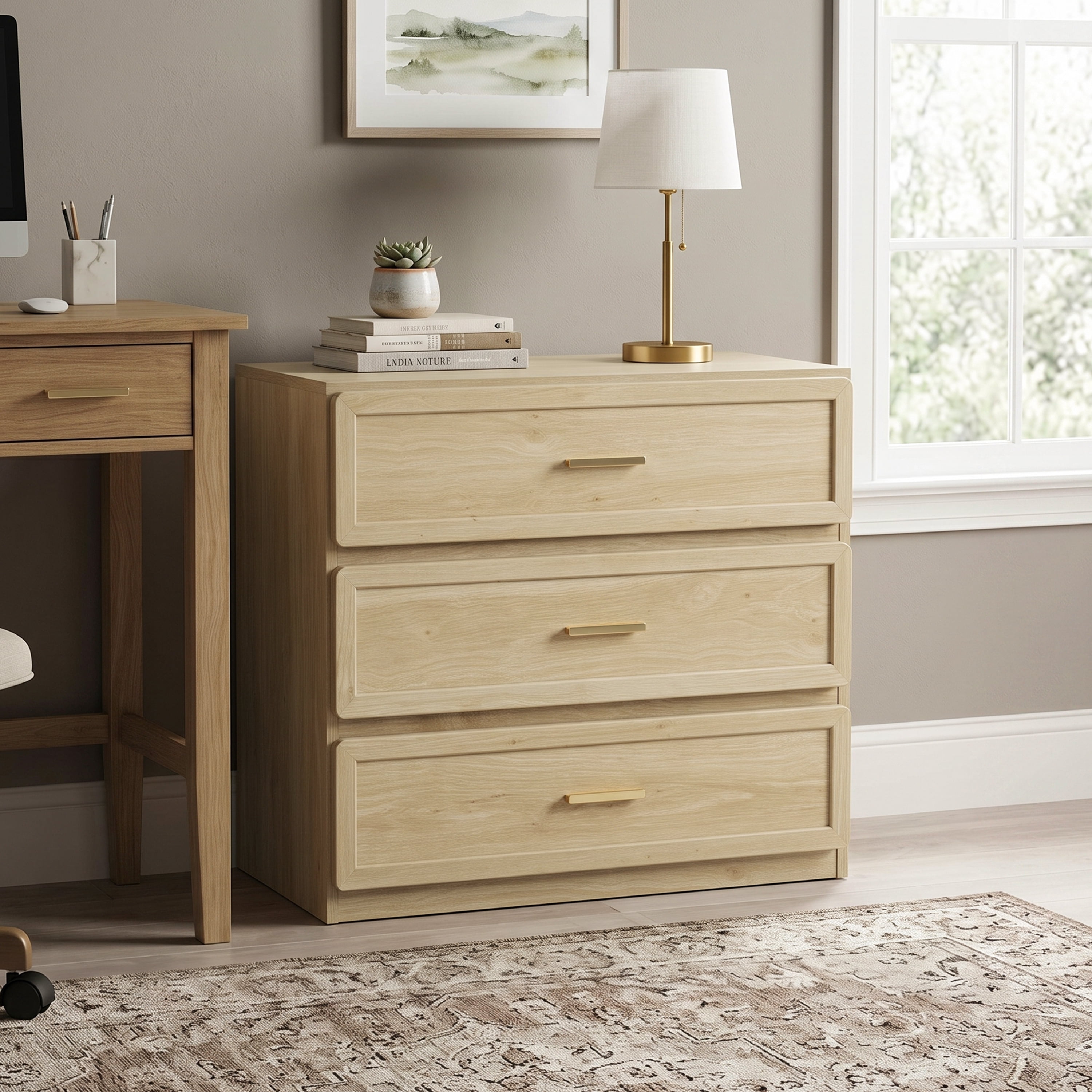 Furniture of America Rivor Modern Wood 3-Drawer Tall Nightstand, Natural