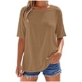 thumbnail image 2 of Coorders Women's Crew Neck Top, Short Sleeved Womens Oversized T-Shirts, Cotton Crew Neck Short Sleeve Summer Casual Tee Tops,Coffee,Size L, 2 of 5