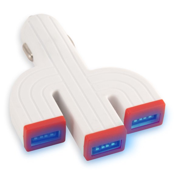 3 Port USB Car Charger/Adapter 3.1Amp, LED-Lighted
