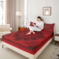 thumbnail image 4 of Manfei Damask Floral Full Size Sheets,Vintage Baroque Geometric Bed Sheets,Red Black Sheet Sets For Girl Boy,Breathable Home Decor,4pcs, 4 of 7