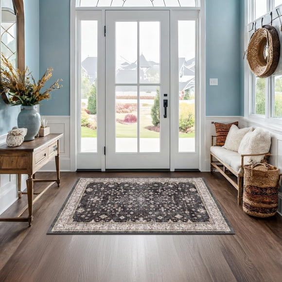 Alfombra Hazo Haus, color negro, bohemio, lavable, 90 x 120 cm, entrada