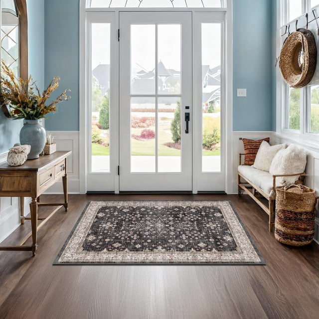 Alfombra Hazo Haus, color negro, bohemio, lavable, 90 x 120 cm, entrada