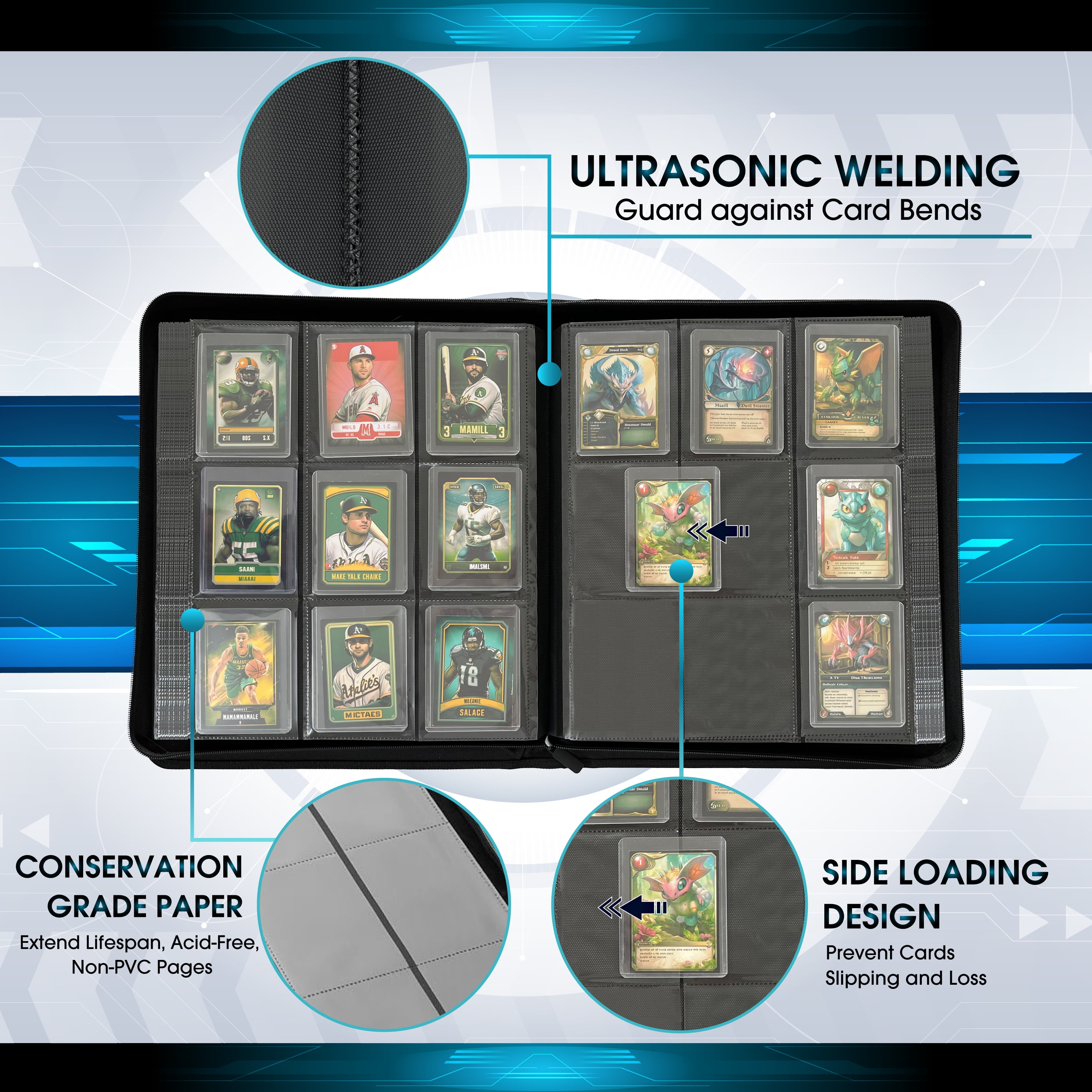 card guard binder CardGuard Premium 3-Ring Trading Card Binder, Acid-Free, Non-PVC, 100 Pages, 3 Inch