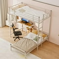 thumbnail image 3 of Kacho Twin Over Twin Bunk Bed with Desk, Metal Bunk Beds with Storage Drawers and Shelves, Space Saving Bunk Bed for Teens, Adult, Twin Bunk Bed with Guardrail and Ladder, No Box Spring Needed, White, 3 of 10