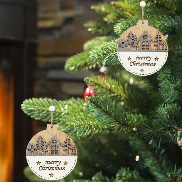 Adornos navideños, adornos navideños, adornos navideños, adornos de madera con empalme blanco, adornos para árboles de Navidad, colgantes, suministros navideños, decoración, colgante navideño
