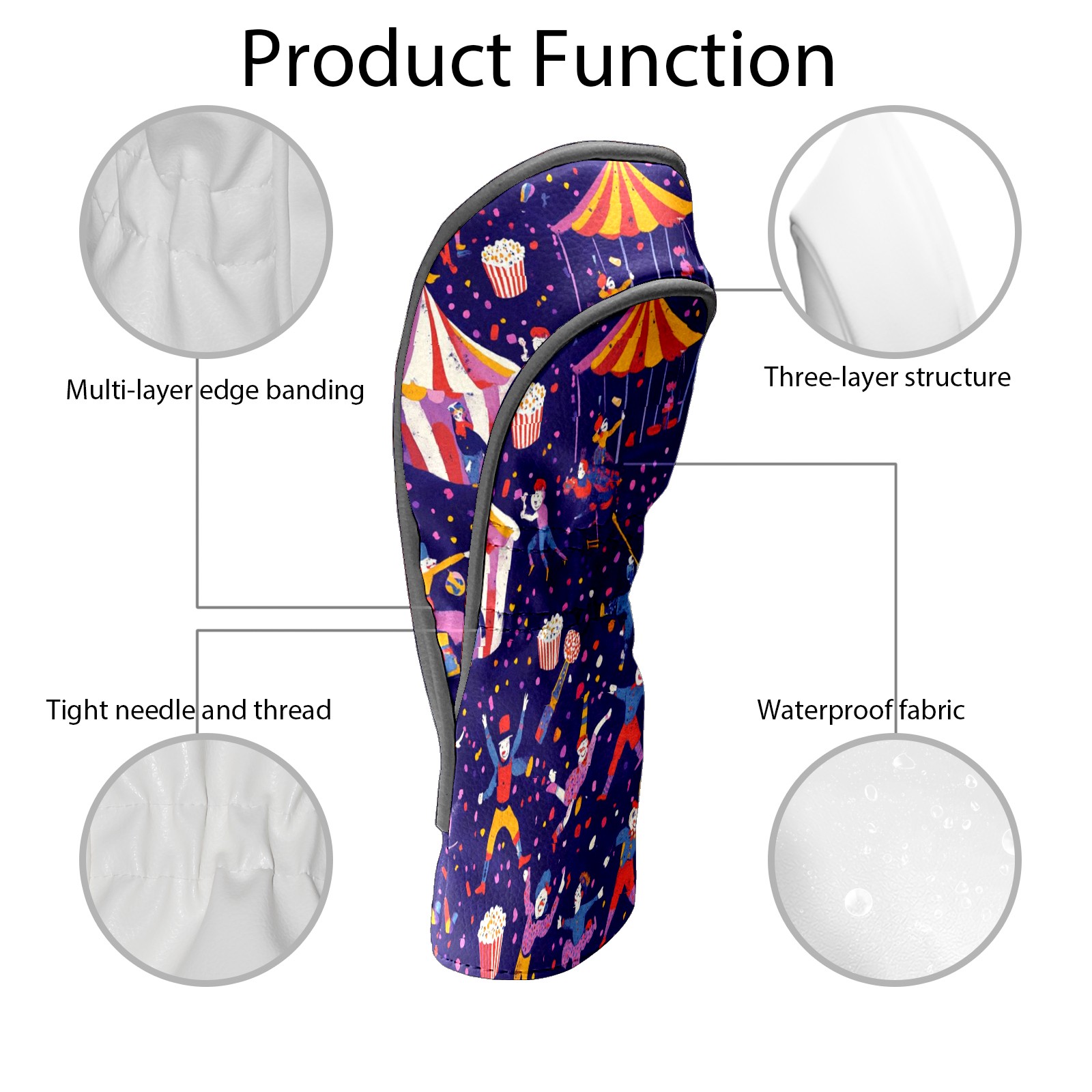 Golf Head Covers Circus Style Design for Driver, Wood & Hybrid, Premium Waterproof PU Leather with Plush Lining, Vintage Golf Gifts