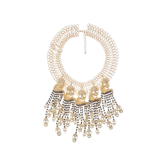 Deeceymbur Halloween Skull Tassel Short Necklace Women Retro Collarbone Chain Holiday Gift Gothic Jewelry 5.12x4.53in