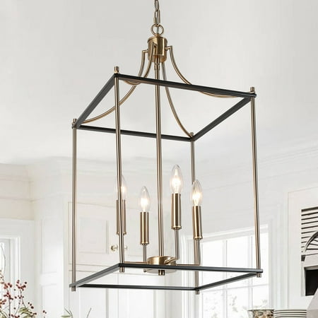 

Modern Contemporary 4-light Lantern Chandelier Gold Geometric Foyer Lights for Stairway Hallway - D14 x H88