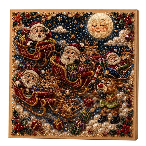 Diamond Christmas Painting Kit with Frame,7.87 Inch DIY Gem Art Set,Santa Reindeer Pattern Craft Supplies for Home Wall Decor Holiday Handcraft