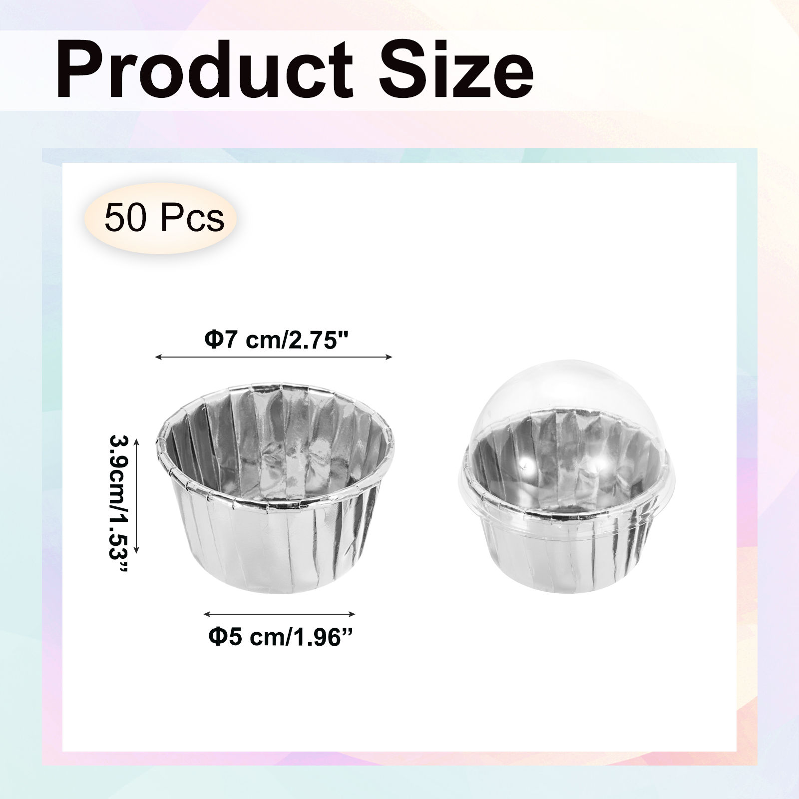 Unique Bargains 50Pcs Double-sided Aluminum Foil Cupcake Liners with Lids Silver 2.76"