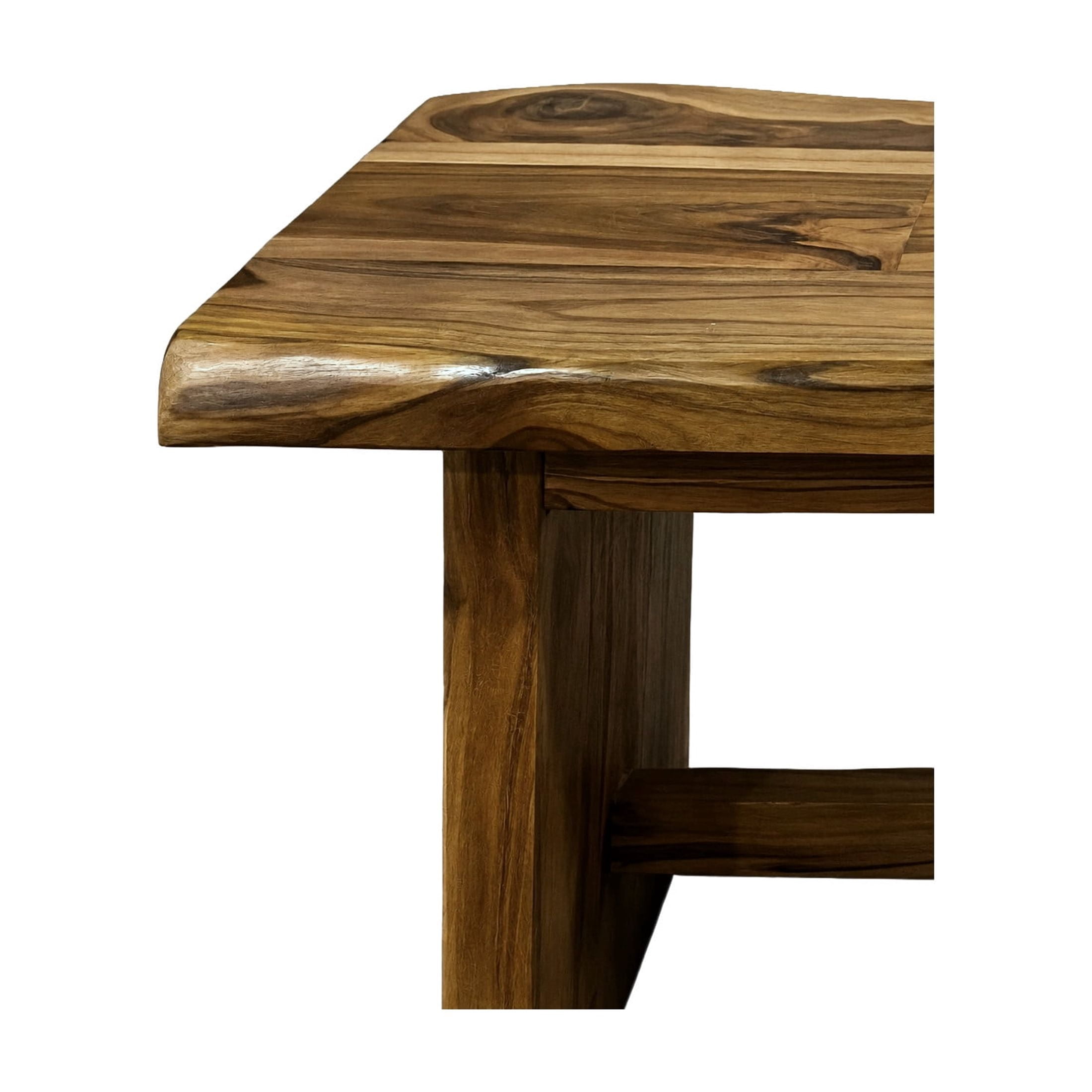 DecMode 35" x 18" Brown Teak Wood Handmade Natural Live Edge Coffee Table with Angled Base, 1-Piece