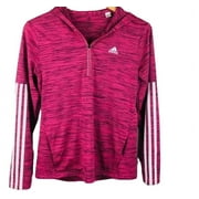 Adidas Ladies Climalite Three-Stripe Lightweight Quarter Zip Workout Exercise Hoodie (Small, Pink)