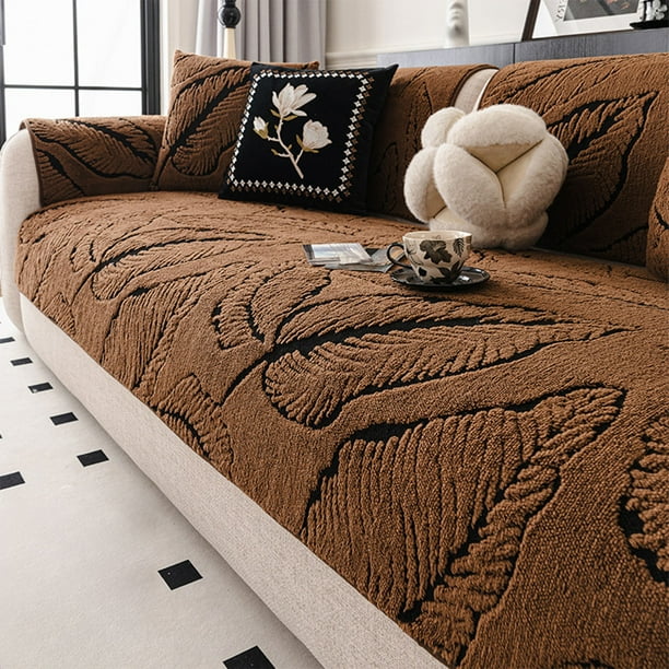 Lunxisen 3 Pcs Sofa Cushion Winter Plush Leather Sofa Cover Cover, Non Slip Cushion Winter Cover Cloth Towel, Thickened Color Sofa Towel