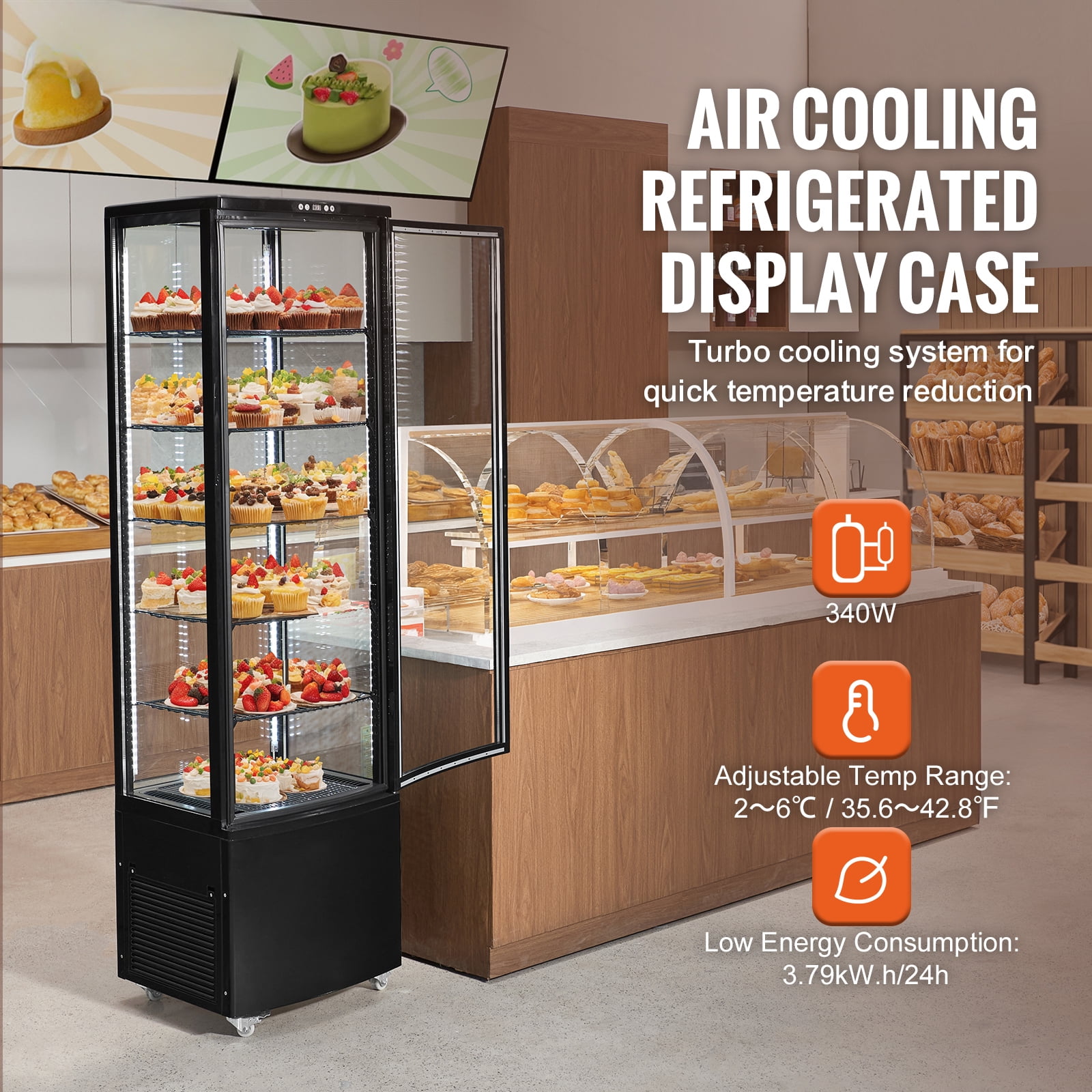 KFFKFF Refrigerated Display Case Display Refrigerator 9.8 Cu.Ft./278L 5-Level Business Display Fridge with LED Illumination Commercial Refrigerator Pastry Display Case