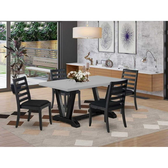 East West Furniture V-Style 5-Piece Dining Table Set in Cement Finish