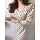 thumbnail image 4 of Vestido de pana para mujer, de otoño, hasta media pantorrilla, estampado de lunares, túnica con lazo, vestido ajustado, informal, cuello en V, cintura alta, elegante, vestidos de fiesta, 4 of 4