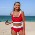 thumbnail image 2 of 2 Piece Sporty Swimsuits for Women Scoop Neck Swim Top & High Waisted Bottom Adjsutable Straps Bathing Suits (M, Red), 2 of 7