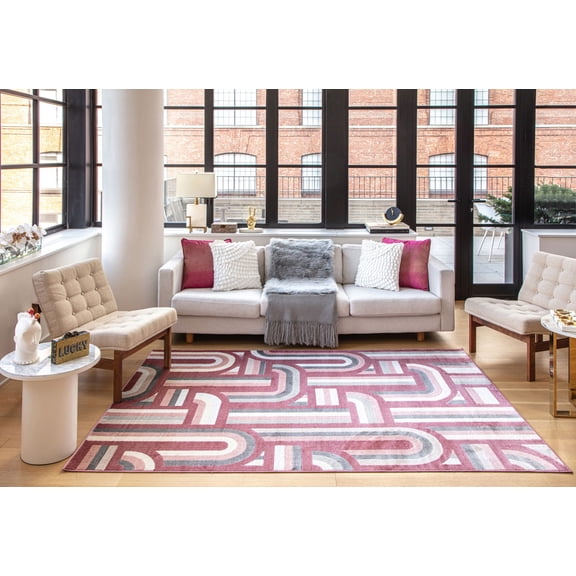 Elizabeth Sutton VE15D At First Blush Geometric Modern Burgundy Area Rug, 2'0" x 4'0"