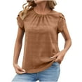 thumbnail image 5 of GaThRRgYP Short Sleeve Sheer Blouse - Women's Summer Tops,Women Solid Round Neck Sleeve Back Keyhole Blouse Temperament Short Sleeve Top Brown S, 5 of 9