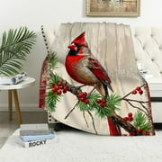 Sofa bed blanket, Christmas Cardinal watercolor soft ultra-fine fiber blanket, and sofa travel blanket, Holly Berry Buffalo Plaid, various sizes