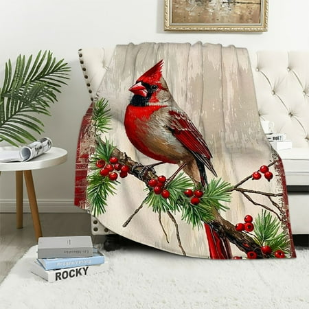 Sofa bed blanket, Christmas Cardinal watercolor soft ultra-fine fiber blanket, and sofa travel blanket, Holly Berry Buffalo Plaid, various sizes