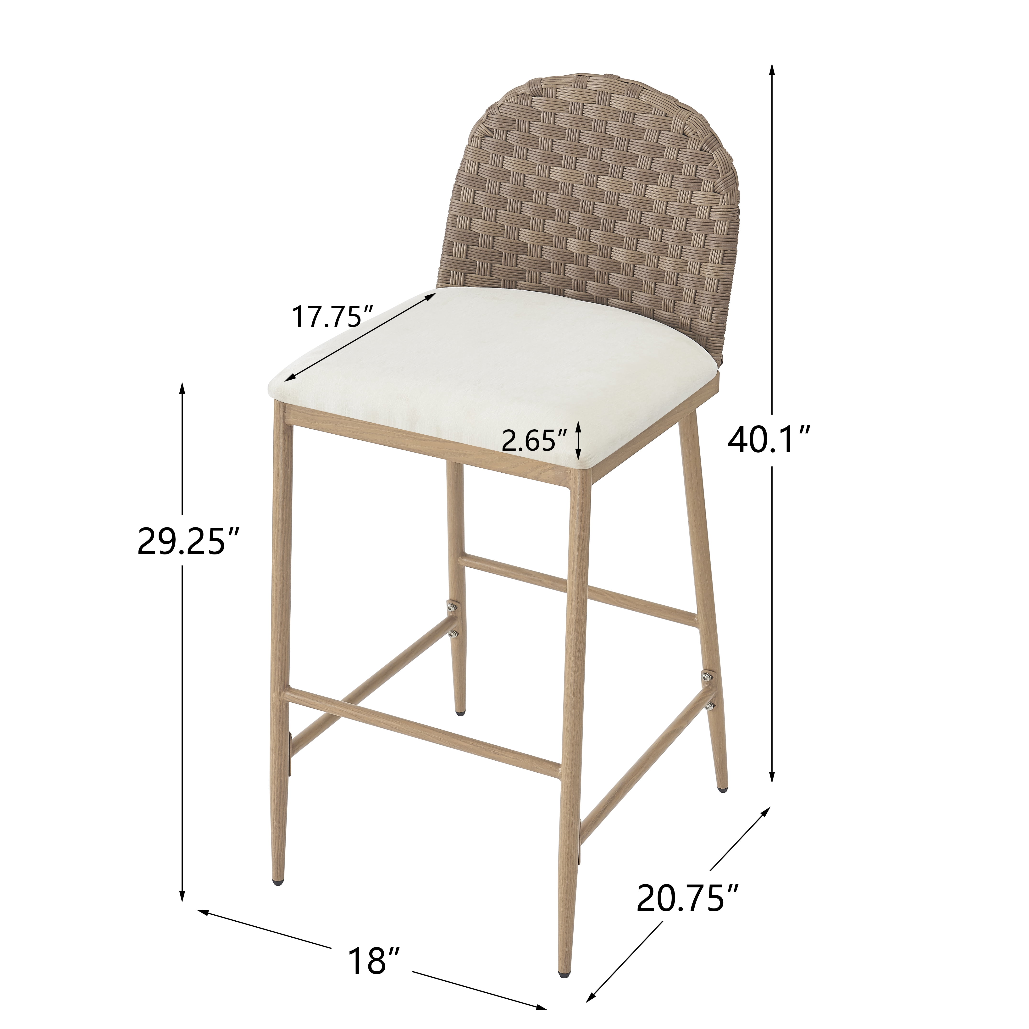 Euroco 40.1"H Upholstered Dining Chairs Set of 2, Farmhouse Kitchen Chairs with Rattan Backrest and Iron Frame,Armless Side Chairs for Living Room, Dining Room,Restaurant, Brown