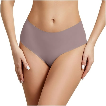 Scyoekwg Seamless Thongs for Women Thong Ladies Panties Mid Waisted Hipster Panties Breathable Fashion Solid Color Bikini Underwear Underpants Briefs(Purple L)