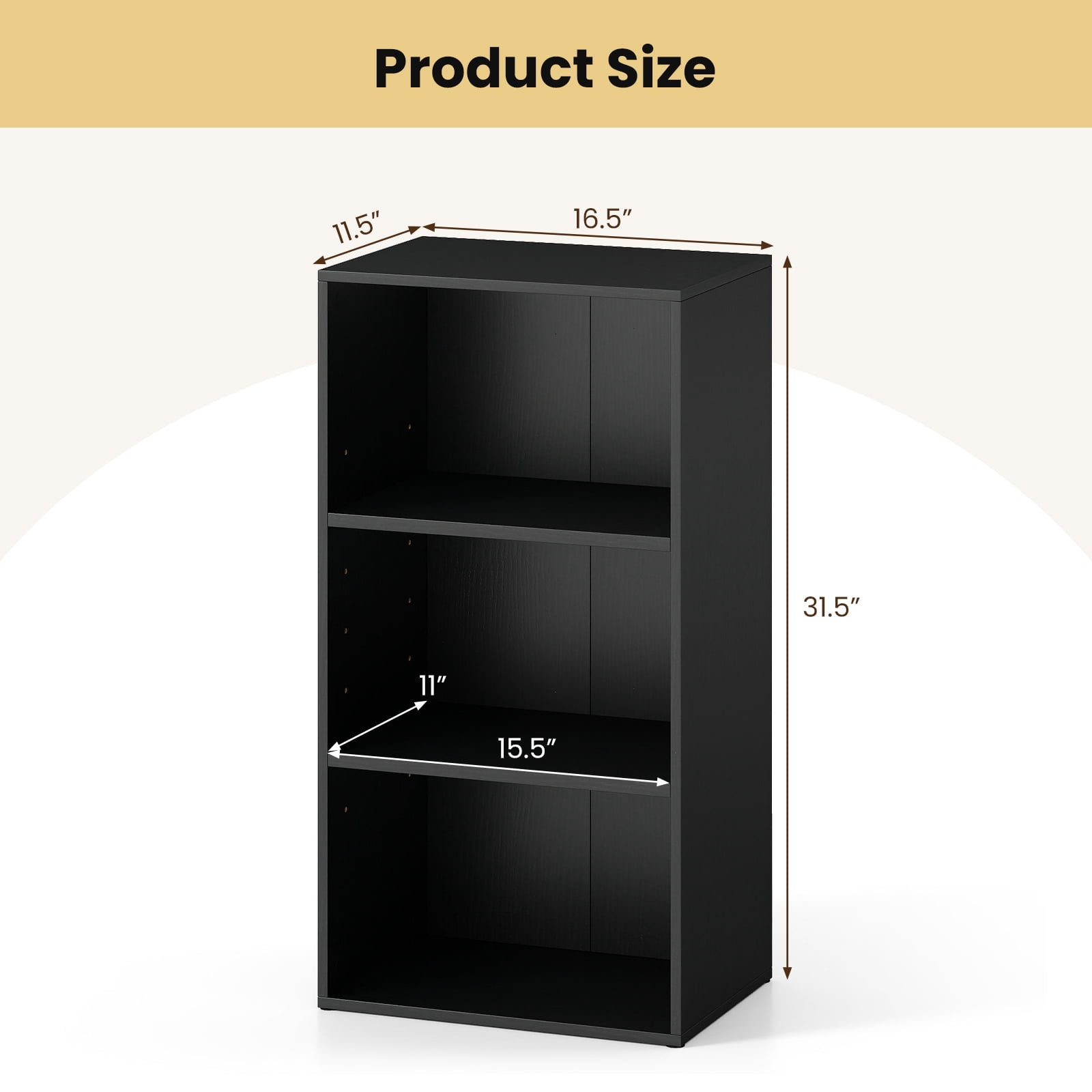 Giantex 3-Cube Bookcase, Floor Standing Open Bookshelf w/7-Position Adjustable Shelves, Modern Display Shelf, Black