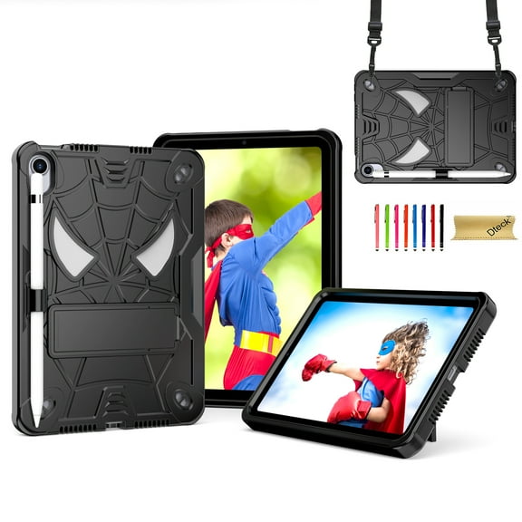 Dteck for New iPad mini Case 2024 with Pencil Holder, Heavy Duty Hybrid Shockproof Rugged Kids Case with Kickstand Crossbody Shoulder Strap for iPad mini 7th/6th Generation 8.3 Inch,Black