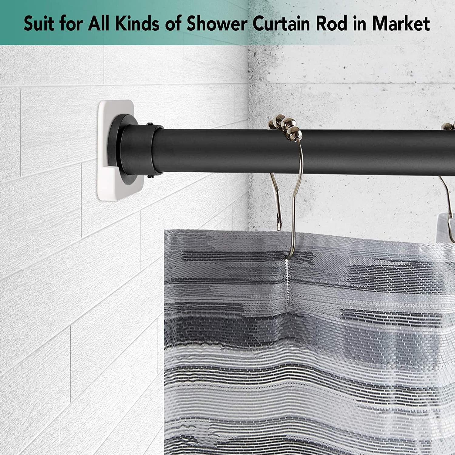 2PCS Shower Curtain Rod Holder Adhesive Shower Rod Wall Mount Tension Holder Rod Mount Retainer No Drilling Needed Persistent Viscous Suitable for Wall And Bathroom Curtain Rod Not Include