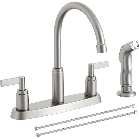 Kitchen Faucet with Sprayer, Brushed Nickel Stainless  Kitchen Sink Faucet with Side Sprayer, 3 Hole or 4 Hole Faucet for Kitchen Sink, Commercial RV Laundry Utility Kitchen Faucet KMF023L-1
