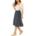 thumbnail image 2 of INSPIRE CHIC Women's Midi Skirts Peasant Elastic Waist A-Line Ditsy Floral Skirts XS Navy Pink, 2 of 8