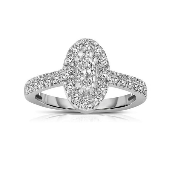 Half Carat Oval cut Halo Diamond Engagement Ring in White Gold
