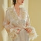 thumbnail image 3 of Batas con cuello peludo, bata de mañana para mujer, camisón largo de plumas, maquillaje de boda, dama de honor, grupo, boda, bata de baño de satén, camisón de mujer, 3 of 4