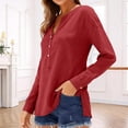 thumbnail image 2 of IMENGL Linen Shirts For Women 2026 Buttons V Neck Cloths Long Sleeve Pockets Tshirt Trendy Blouses Casual Tops Red M, 2 of 7