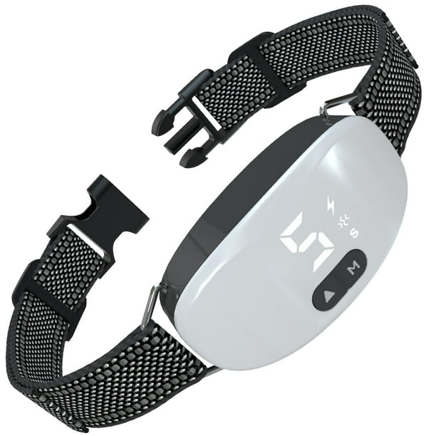 Collar antiladridos para perros, collar antiladridos automático con 8 sensibilidades ajustables, 0-8 niveles de vibración, modos de pitido, color blanco