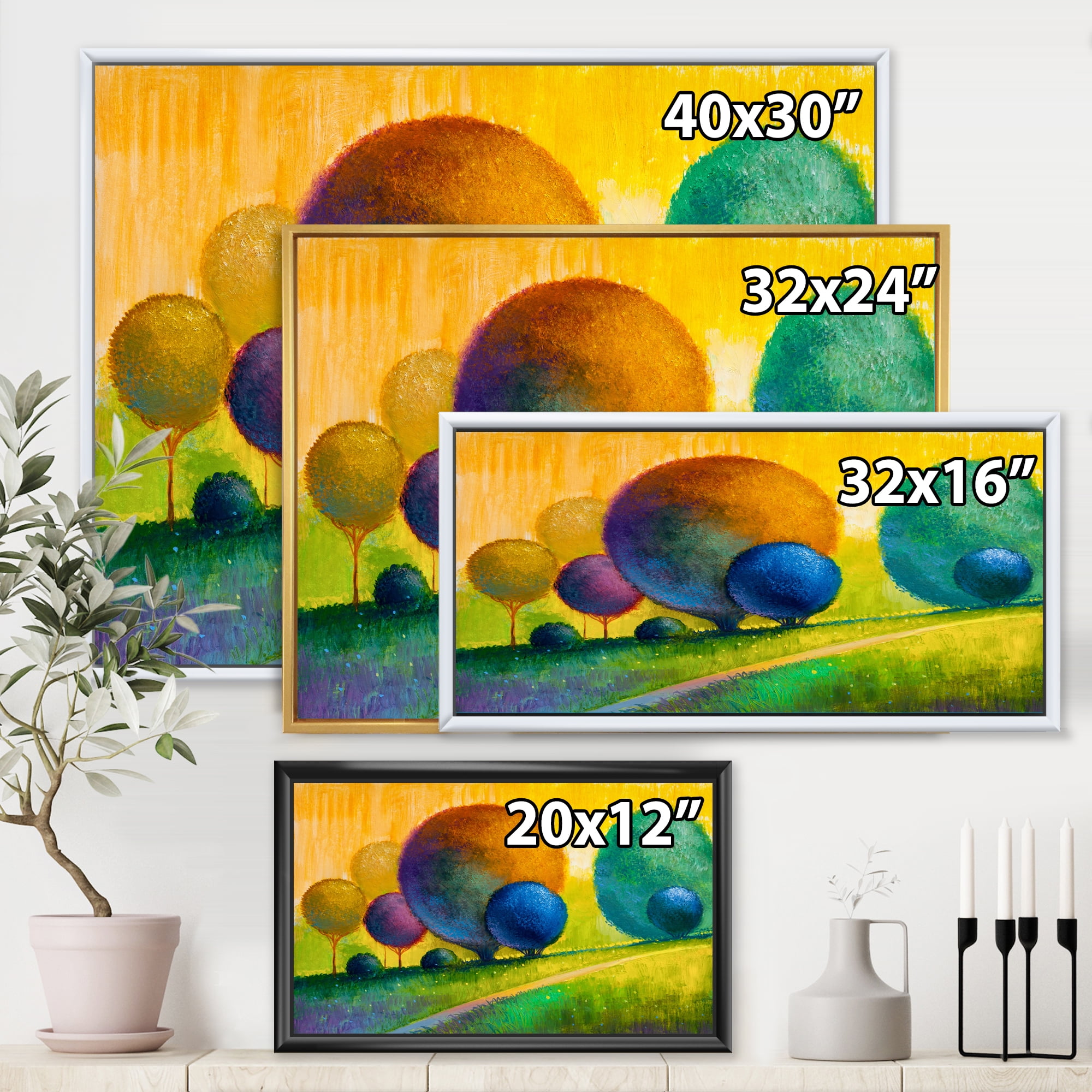 Designart 'Ornamental Colourful Trees III' Modern Framed Canvas Wall Art Print