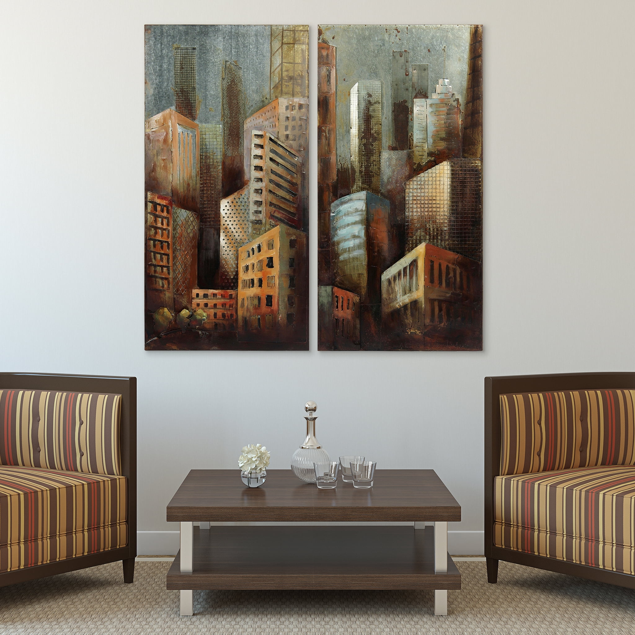 Empire Art Direct Grey Arquitecture 1 & 2 Hand Painted 3D Metal Wall Art, 48" x 24" each, Ready to Hang