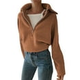 thumbnail image 3 of Suéter Informal Holgado de Punto Acanalado con Cuello en V y Larga para Mujer, con Cremallera de un Cuarto, para Invierno y Otoño Camello Rojo XXL, 3 of 8
