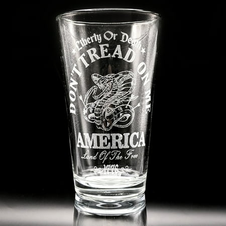 

DON T TREAD ON ME Engraved 16oz Pint Glass | Great USA Patriotic Military Beer Etched Drinking Gift Ideas!